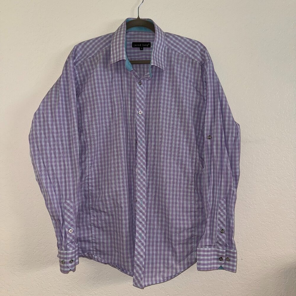 Jared Lang Men’s XL Purple White Checkered Button Down Shirt Casual/Dressy